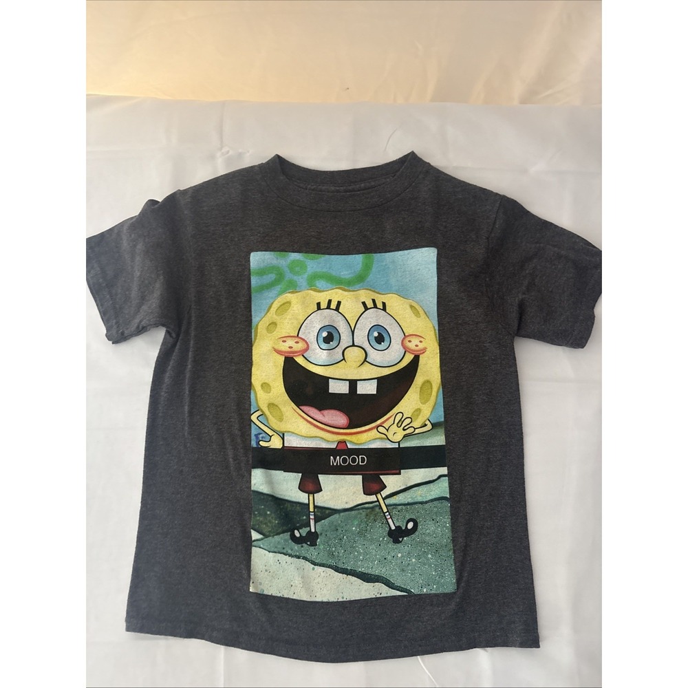 SpongeBob Mood Graphic Short Sleeve T-Shirt Boys Size S 6/7 Dark Grey